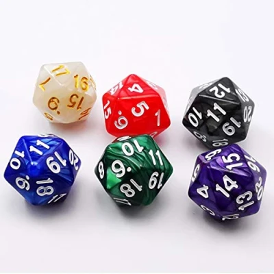 Bild av Bescon Dice D20 spindown 22 mm, blandade marmorfärger 6 st set