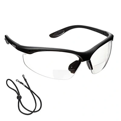 Bild av VoltX &#039;CONStructTOR&#039; BIFOCAL lässkyddsglasögon (CLEAR +1,5 dioptre) UKCA &amp; CE EN166F certifierad/cykling sportglasögon inkluderar säkerhetssladd + styvt säkerhetsfodral UV400 anti dimbelagd lins