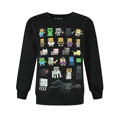 Bild av Minecraft pojkar jumper barn Sprites Creeper Pig karaktärer svart tröja spelvaror kläder, Svart, 12 13 år