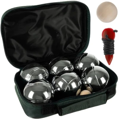 Bild av KRUZZEL Boule 6 kulor set med tillbehör för utomhusaktiviteter graverade motiv fodral 23440