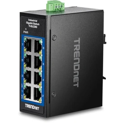 Bild av TRENDnet 8 portars industriell Gigabit DIN rail mini switch, TI GLC80, x portar, extrem temperatur IP30 klassad, 16 Gbps omkopplingskapacitet, svart