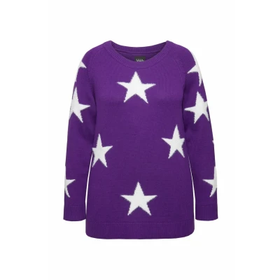 Bild av Ulla popken damer stora storlekar överdimensionerade plus size tröja, glitterstjärnor, rund hals, raglan långärmad, Mörklila, 50/52 SE