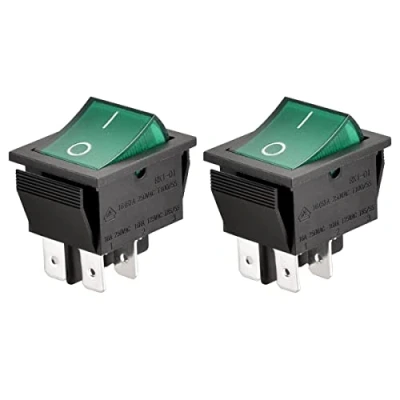 Bild av Heschen Vippbrytare ON OFF DPST 4 terminaler grönt ljus 16 A 250 VAC 2 pack