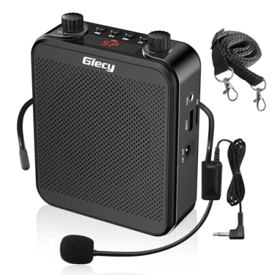 Bild av Giecy Bärbar röstförstärkare med mikrofon, hörlurar, 30 W, uppladdningsbart batteri, 2 800 mAh, kraftfullt ljudsystem för lärare, ledare, tränare, presentatörer