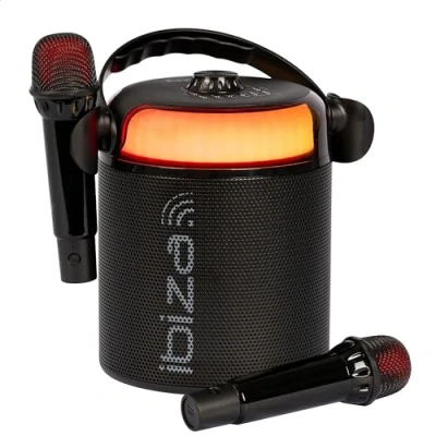 Bild av Ibiza KARAHOME BK Batteridriven lätt KARAOKE högtalare med två trådlösa mikrofoner (batteridriven) Bluetooth, USB, MicroSD, AUX och COAX Svart