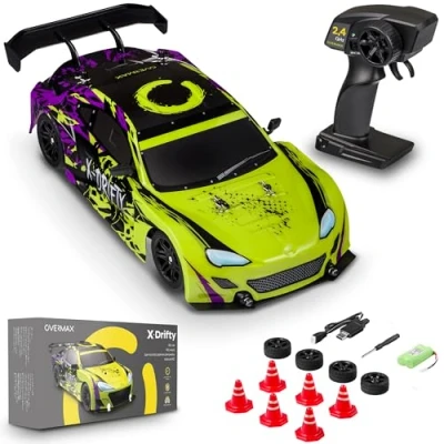 Bild av X Drifty Radiostyrd Bil 1:16 4WD Drift och Racingset för Barn Vuxna LED lampor, 2 Batterier 40 Minuters Lek, Komplett Kit med Hinder Klistermärken