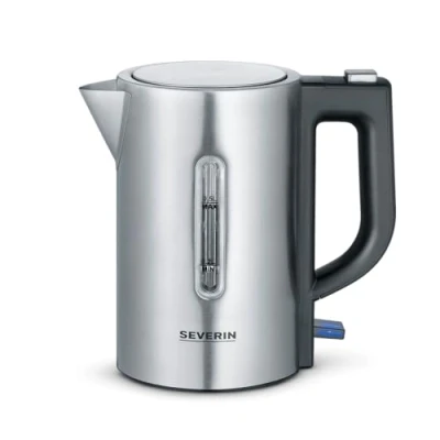 Bild av SEVERIN Travel Kettle Set, mini resekokare för 0,5 L, elektrisk vattenkokare med två plastmuggar &amp; skedar, borstat rostfritt stål/svart, WK 3647