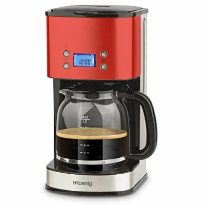 Bild av Cafetière goutte à programmable H.Koenig, 12 tasses, 1,5 litre, 1000 W, verseuse en verre, rouge, MG30 acier inoxydable, 1,8 plastique