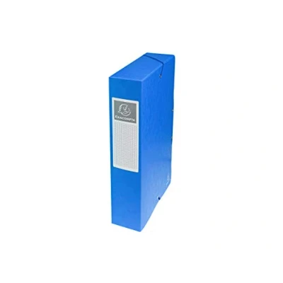 Bild av Exacompta Ref 50602E 1 arkivlåda med elastiska band Exabox i blank kartong 600g/m2 rygg 6 cm mått 25 x 33 för A4 dokument färg blå levereras monterad
