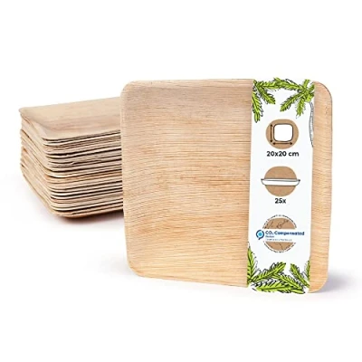 Bild av GREENBOX Palmware högkvalitativt palmbladsservis I 25 stycken rektangulära palmblad tallrikar 20 x cm ekologisk engångsporslin biologiskt nedbrytbara festservis engångsporslin,