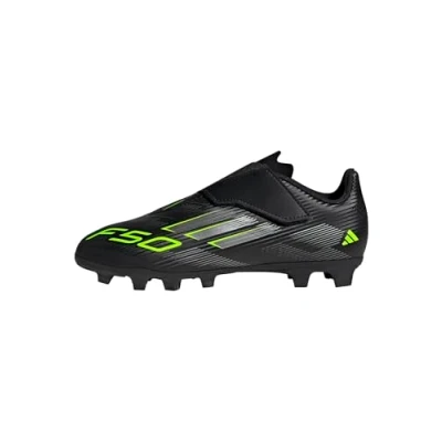Bild av adidas Performance F50 CLUB Unisex Fotbollsskor fasta dobbar core black/iron metalcoloured/lucid lemon för barn, Storlek: 28.5 Konstmaterial