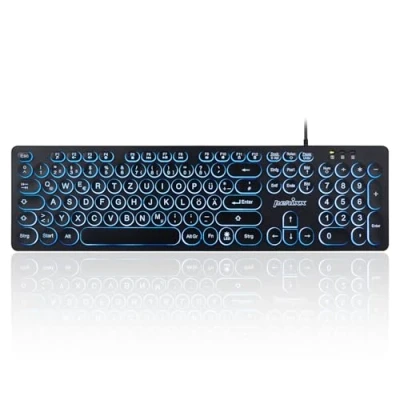 Bild av Perixx PERIBOARD 317R USB kabelanslutet tangentbord med bakgrundsbelyst versaler trefärgat ljus, LED lampor, eleganta runda tangenter, tysk QWERTZ layout