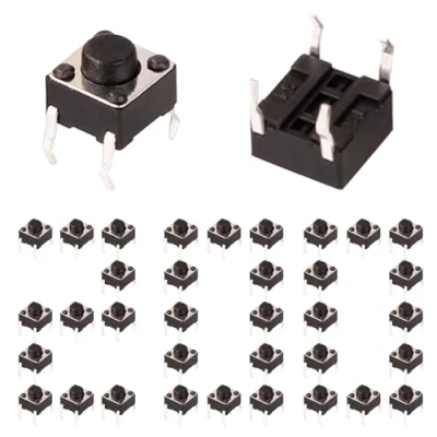 Bild av 200 st taktknappsbrytare 6 x 5 mm PCB tillfällig taktil tact push knapp switch SPST miniatyr/mini/mikro/liten (4 stift)