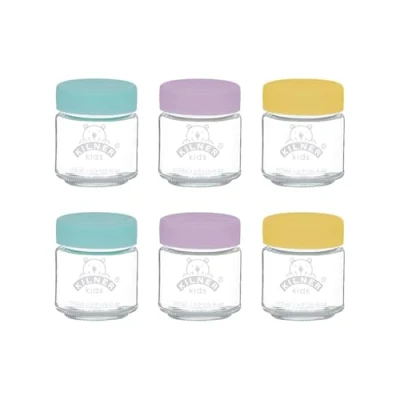 Bild av Kilner Babyburkar med silikonlock, behållare för frysning eller uppvärmning av barnmat, frys och mikrovågsugnssäker, förvaringsburkar glas lock självfyllning, 6 x 190 ml