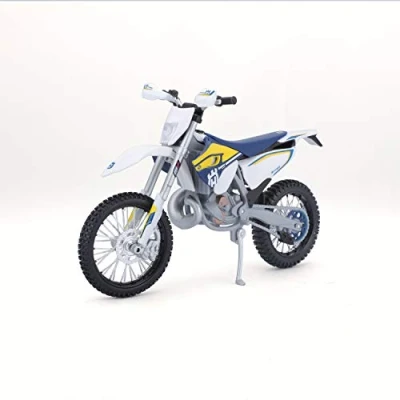 Bild av Maisto Husqvarna FE 501: Originaltrogen motorcykelmodell 1:12, med rörligt stativ, fjädring och fritt rullande hjul, 17 cm, blå vit (5 16921)