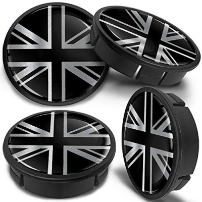 Bild av SkinoEu 4 x 60 mm universal svart silver UK union jack flagga aluminiumfälgar navkapslar fälgar kepsar fälgskydd navskydd CX 29