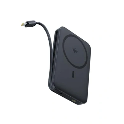 Bild av Baseus Picogo Qi2 Magsafe powerbank, 15 W magnetisk 10 000 mAh, 27 externt batteri med integrerad USB C kabel, trådlös powerbank för iPhone 16 12, batteripack snabbladdning, svart
