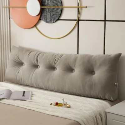 Bild av GeRRiT säng ryggstödskudde, tvilling/king size/sänggavel kilkudde för att sitta i sänggavel kudde med sidoficka, ryggstöd lång (grå, 120 x 40 12 cm)