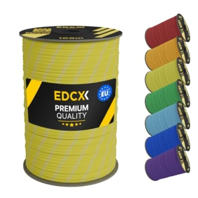 Bild av EDCX 4mm Nylon Paracord 550 100m (330 fot) Typ III, 100% nylonrep, 7 trådsrep, nylonrep i enfärgade färger (Reflective Yellow, 100 m)
