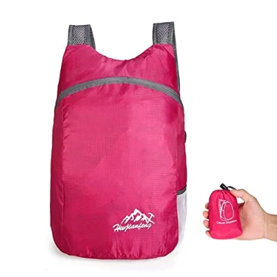 Bild av Bloook Ultralätta vikbara ryggsäckar, liten vandringsryggsäck, hållbar packbar ryggsäck, unisex, vattentäta, för utomhussport, resor, promenader, vandring, camping, cykling, Rosenröd