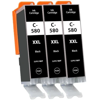 Bild av Supply Guy 3 XXL bläckpatroner met chip kompatibel med Canon PGI 580 Svart PGBK för Pixma TR7500 TR7550 TR8500 TR8550 TS6100 TS6150 TS6151 TS6300 TS6350 TS8100 TS8150 TS8151 TS8152 TS8350 TS9150