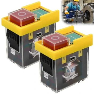 Bild av 2 stycken universalsäkerhetsbrytare KJD6 5E4 250V 6A, elektromagnetisk brytare, skyddsklass IP55 tryckknappsbrytare, maskinbrytare skydd mot strömavbrott, magnetiskt startverktyg
