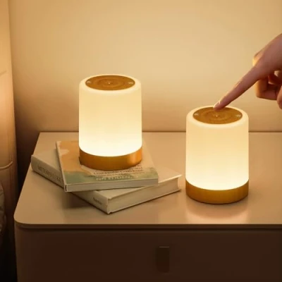 Bild av NIWOHOM Touch LED nattlampa, Dimbar Trådlös Uppladdningsbar Bordslampa med 5 Lägen och 256 RGB färger, Nattlampa Varmt Ljus Sänglampa Timerfunktion Stämningsljus Skrivbordslampor för Sovrum