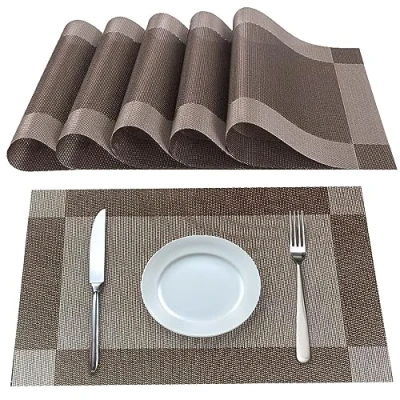 Bild av Lumaca Tvättbara Bordstabletter, set med 6 Frukostunderlägg i 70% PVC och 30% Polyester, Halkfri, Värmebeständig, för Köksbord, Brun