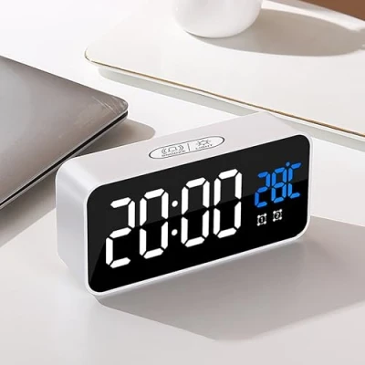 Bild av WDEC LED Väckarklocka, Digital Klocka med Temperaturdisplay, Snooze, Batteridriven Och USB laddning Dubbla Larm för Sovrum, Säng, Kontor Resor (vit)