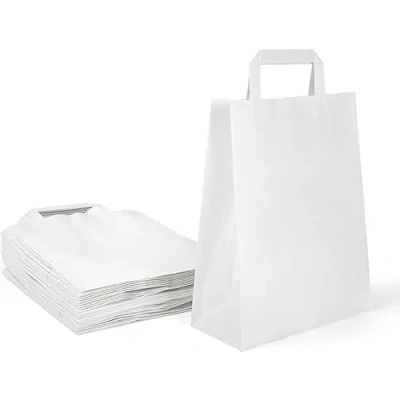 Bild av Inoverse 250 st. pappersbärpåsar, presentpåsar, 18 08 x 22 cm papperspåsar med handtag, vita kraftpapperspåsar, för shopping, papperspåsar, stora
