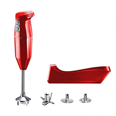 Bild av bamix stavmixer set cordless sladdlös, inkl. laddningsstation, multifunktionskniv, visp, vispskiva av rostfritt stål, 250 watt, 2 hastigheter, Made in Switzerland, röd