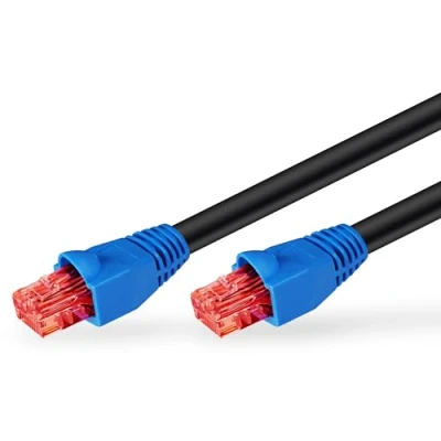 Bild av goobay 94389 utomhus patchkabel CAT 6 kablar/2 fack PE kappa vattentät/RJ45 kontakt ethernet kabel/utomhus nätverkskabel 10 m/svart/LAN kabel m
