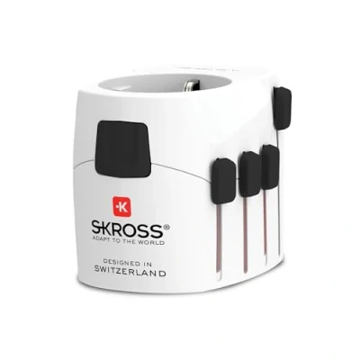 Bild av SKROSS 1.103145 PRO Light Universell reseadapter 2 och 3 poler för Schuko. Nominell spänning effekt: 100V 630W/250V 1575W Lämplig datorer hårtorkar. Stötskydd