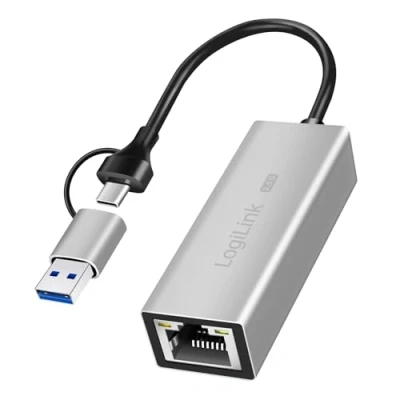 Bild av LogiLink UA0422 USB (typ A och typ C) till RJ45 nätverksadapter 2,5 G