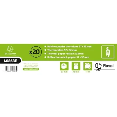 Bild av Exacompta Ref. 40863E Låda med 20 rullar för bankkortbiljetter 57x32mm 11m 1 termofals 55g/m2 Fenolfri Vit