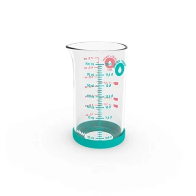 Bild av Pebbly Precisionsmätare i glas 200 ml med halkfri silikonbas och hällpip 4 mätningar av vätskor (ml, cl, dl, L) underlättar omvandlingen naturliga material