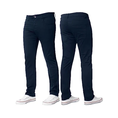 Bild av BRAND KRUZE Herr stretch smal passform chinos byxor casual arbete jeans byxor, Marinblått Xsp, 34W x 34L