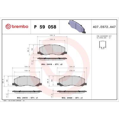 Bild av BREMBO P 59 058 Jeu de plaquettes frein avec indicateur d&#039;usure tôle anti bruit accessoires OPEL: Insignia A Berline