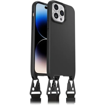 Bild av OtterBox React Lanyard Case med MagSafe för iPhone 14 Pro Max, ultratunnt, skyddande skal justerbart och avtagtart halsband, testad till militärstandard, Svart Utan retailförpackning