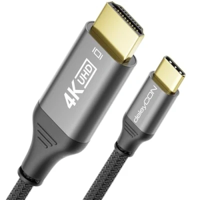 Bild av deleyCON 1m 4K USB C till HDMI Kabel för Monitor/TV/Beamer Adapter (4K@60Hz) Tillverkad av Aluminium, Thunderbolt 3/4, iPhone 16,15 Pro Max, MacBook, iPad Pro/Air, Samsung Galaxy S24 S23, Notebook