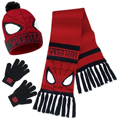 Bild av Marvel Beanie Hat Scarf and Gloves Set Kids Avengers 2 eller 3 Piece Winter Spiderman Presents for Boys, En storlek, Röda spindel