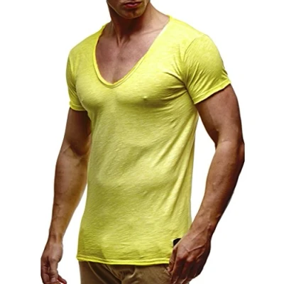 Bild av Leif Nelson Herr T shirt V ringad LN 62801, Tvättad gul, XL