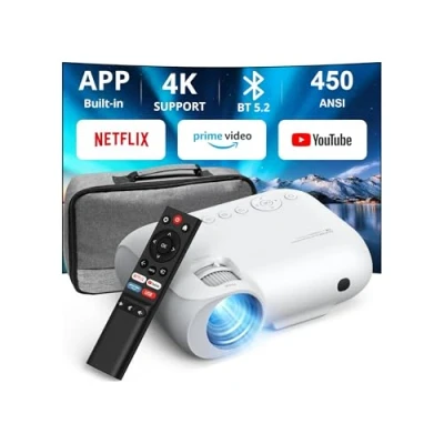 Bild av 【2024 Integrated APP】5G WiFi Bluetooth projektor, stöder 4K full HD 1080P inbyggd, YOTON Y9 Netflix/Prime Video/Hulu projektorintegration, 450 ANSI lumen, Android/HDMI/USB kompatibel