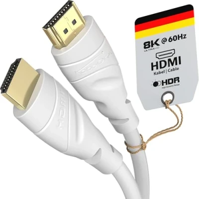 Bild av KabelDirekt 4K &amp; 8K HDMI Kabel 0,5m Finns i 0,15 22,5m För varje anslutning (4K@120Hz 8K@60Hz, 2.0, High Speed med Ethernet, TV, Blu ray, PS5, Xbox Series, Switch vit)