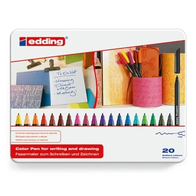 Bild av edding 1200 tunn färgpenna set av 20 starka färger rund spets 1 mm filtpenna för att rita och skriva skola eller mandala