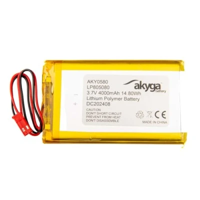 Bild av 3,7 V 4000 mAh batteri LP805080 litium polymer Akyga AKY0580 Li Po PCM JST 2 polig anslutning 2,54 15 cm