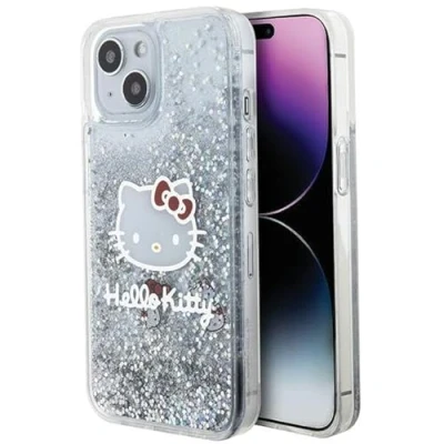 Bild av Hello Kitty HKHCP14SLIKHET fodral för iPhone 14 6,1 tum silver hårt flytande glitter berlocker katthuvud