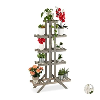 Bild av Relaxdays 5 nivåer blomhylla, träställ, inomhusväxtstativ, HWD: 142 x 83 25 cm, grå, cm