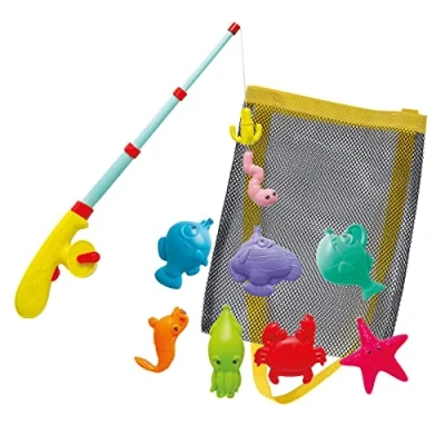 Bild av Simba 107796069 Stort magnetfiskespel, uppdragbart fiskespö med automatisk funktion, 39 cm, 7 havsdjur och 1 drag, i nätficka, fiske, småbarnsleksaker, badleksak