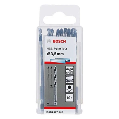 Bild av Bosch Professional 10 st. PointTeQ borr (för metall, Ø: 3,5 mm, arbetslängd: 39 totallängd: 79 ¼&quot; sexkantsskaft, tillbehör för slagskruvdragare och skruvdragare)